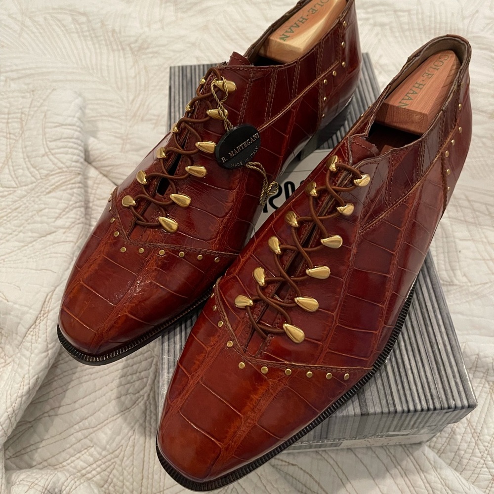 Vintage Romano Martegani Lace Up Alligator Shoes - Picture 1 of 13